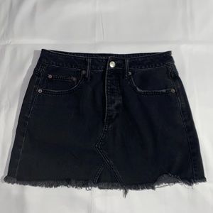 American Eagle Frayed Hem Black Denim Jean Mini Skirt